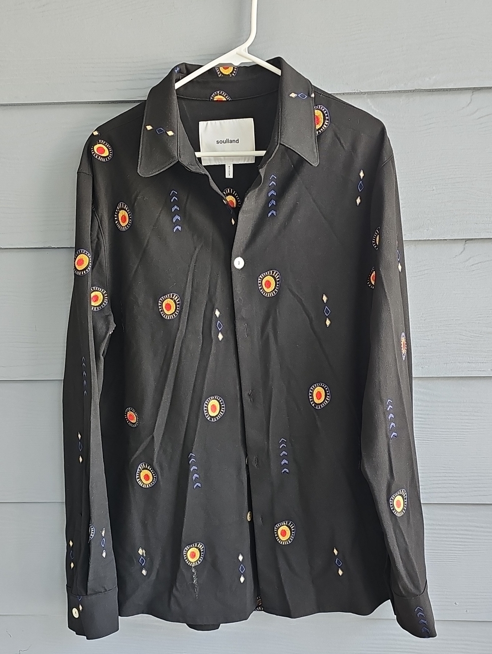 Soulland Embroidered Long-Sleeve Button-Up Shirt